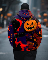 Big & Tall Men's Halloween Pumpkin Grimace Stitch Graffiti Print Zipper Cardigan Hoodie
